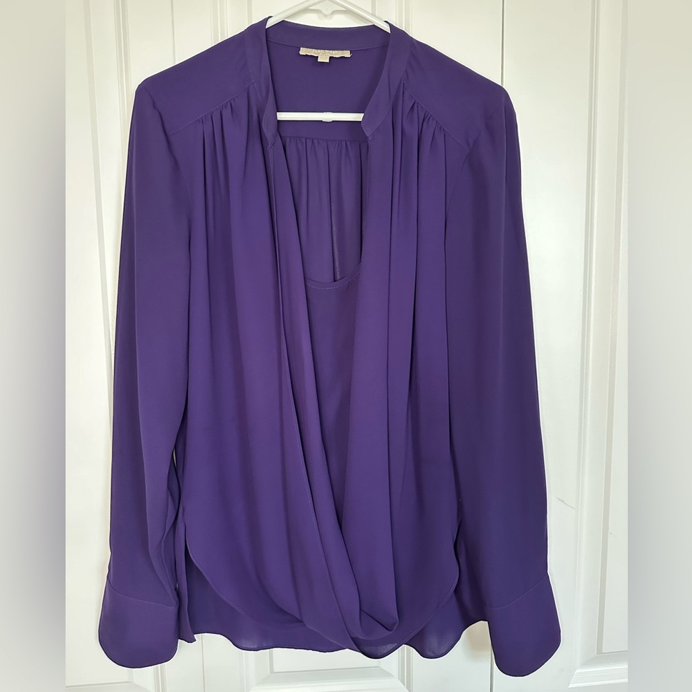 Purple Long Sleeve Draped Blouse